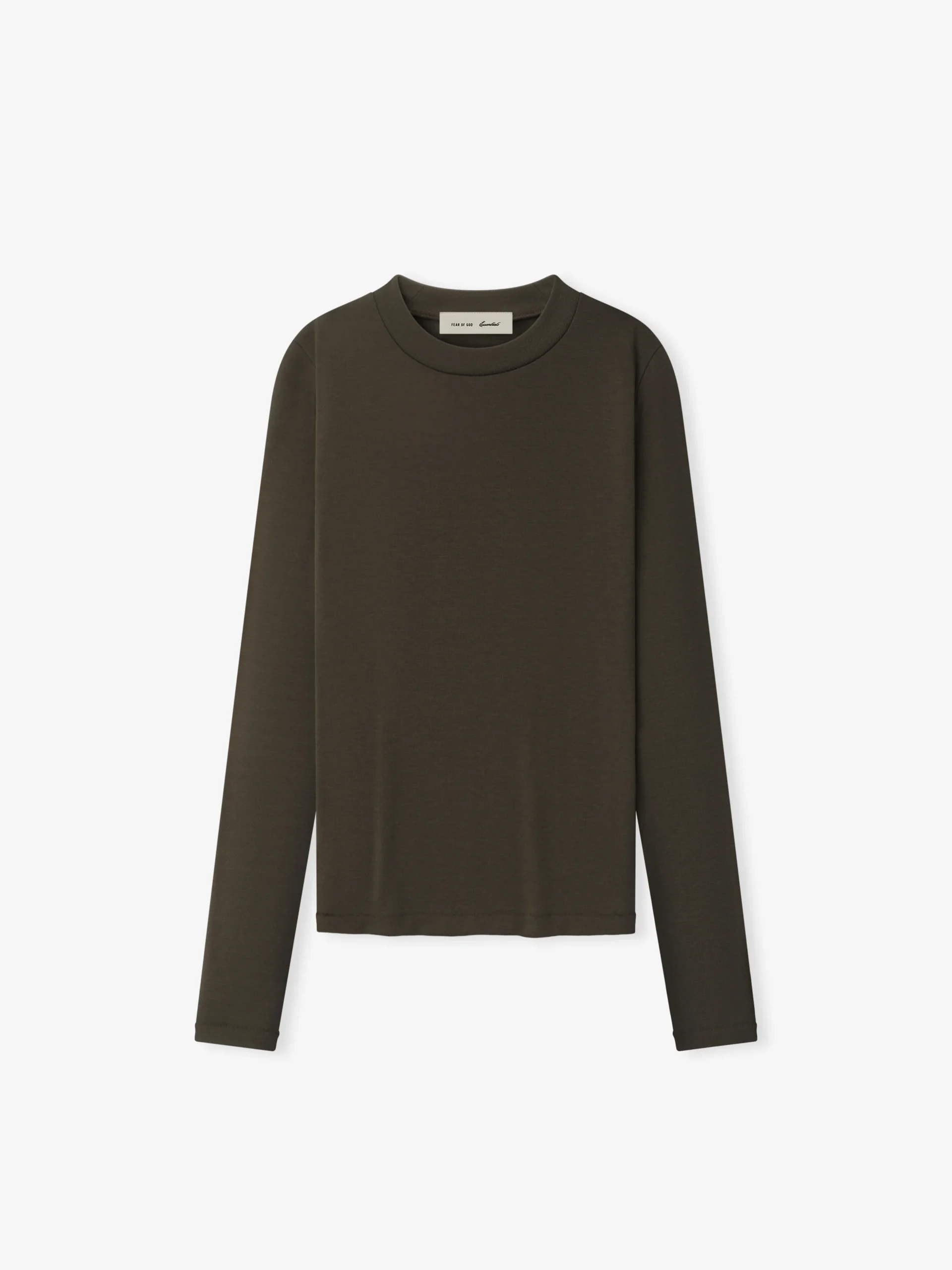 Women's Essentials Rib Fitted Long Sleeve Tee-BROWN_1